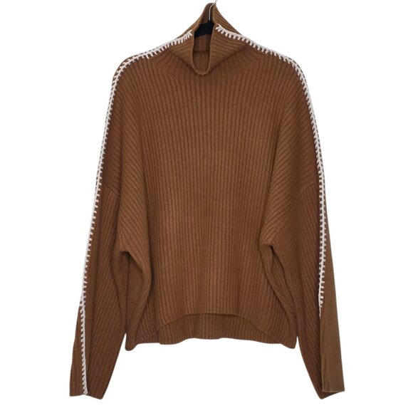 Rag & Bone Ingrid Dark Brown Ribbed Turtleneck Whipstitch Wool Sweater Size‎ L - Picture 3 of 11